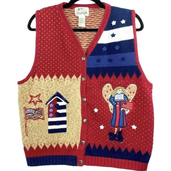 Quacker Factory Womens Vest Size L 4th Of July Teacher Embroidery Button Up Red - Picture 1 of 12
